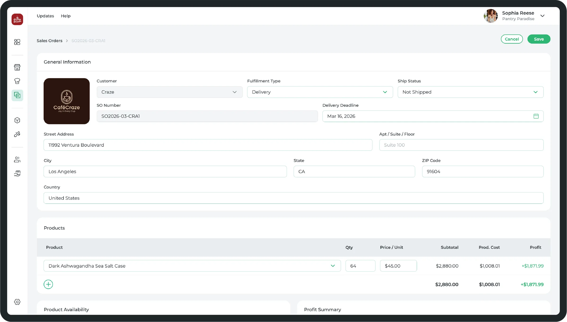 Sales Order Page Screenshot